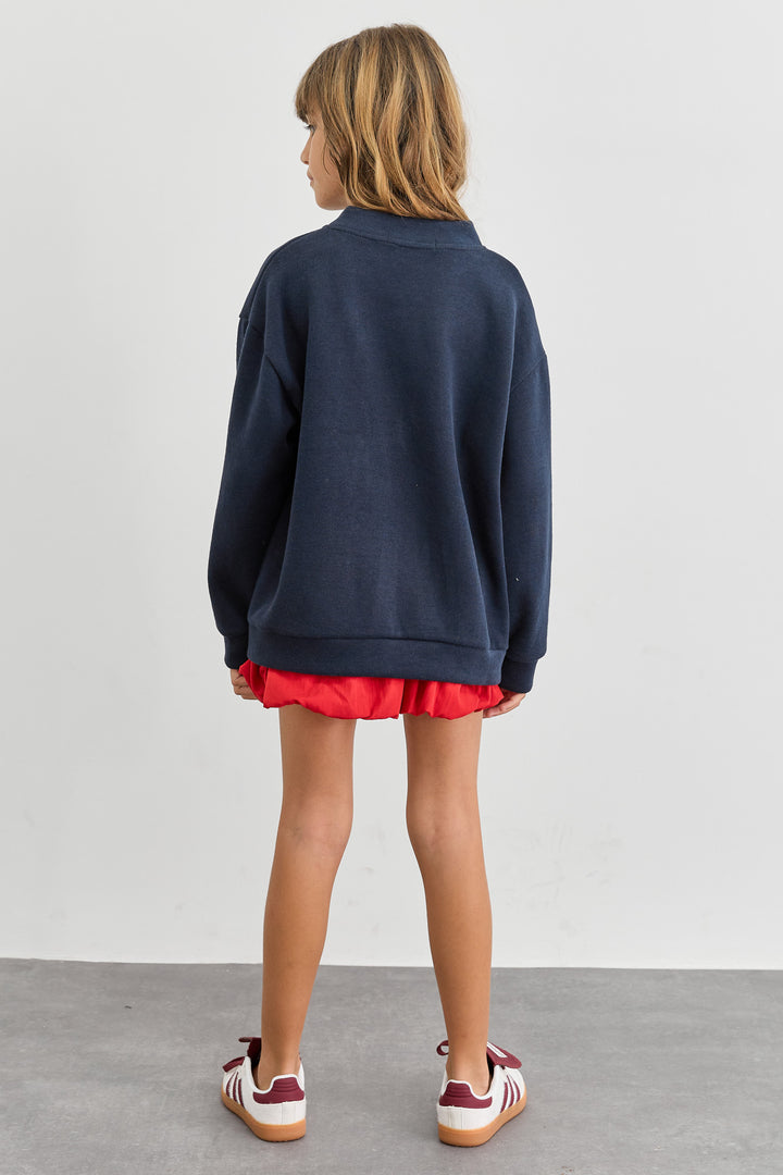 ג'קט בגזרת אוברסייז בשילוב רקמה | כחול