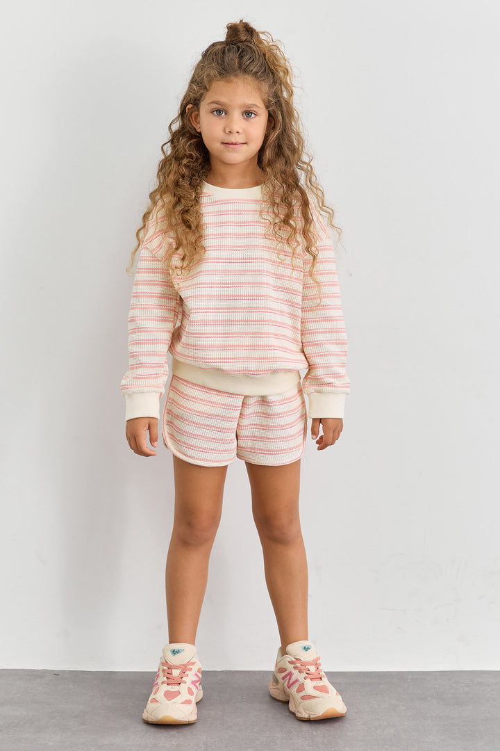 חליפת וופל סטרייפס גזרת אוברסייז | ורוד