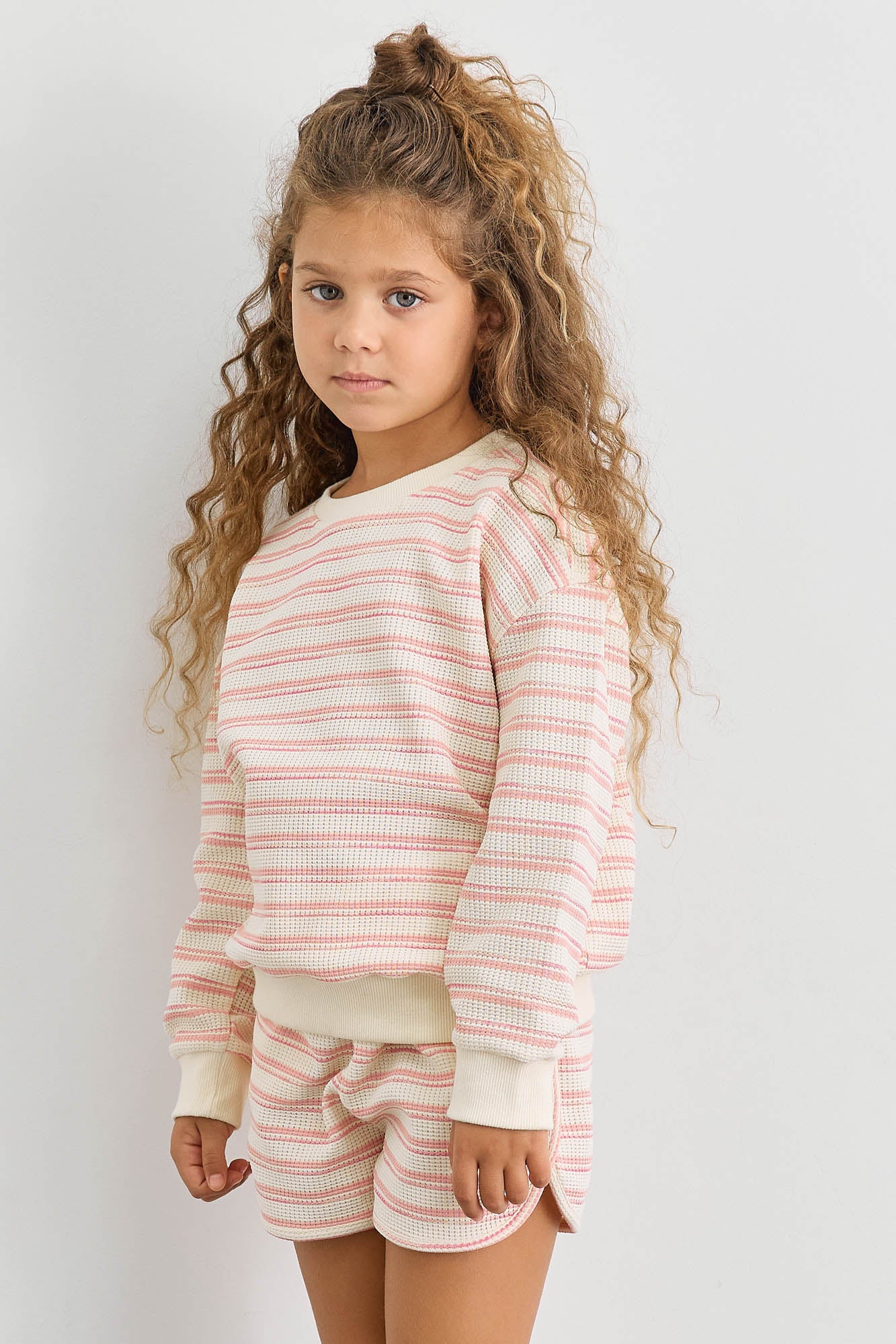 חליפת וופל סטרייפס גזרת אוברסייז | ורוד