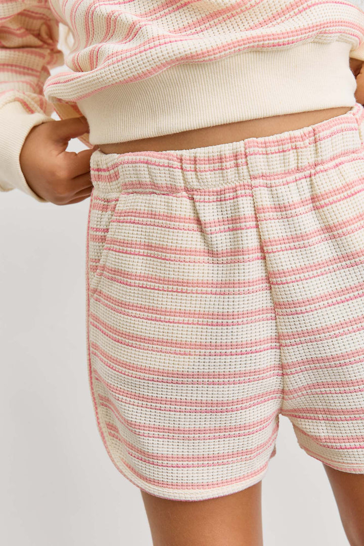 חליפת וופל סטרייפס גזרת אוברסייז | ורוד