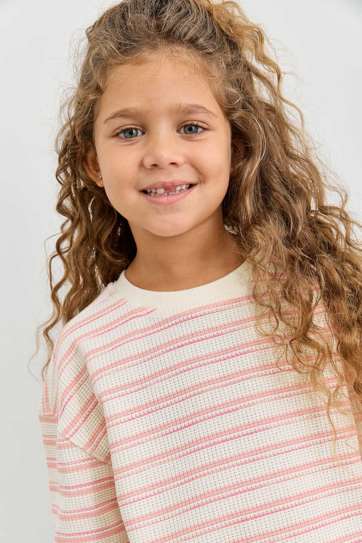 חליפת וופל סטרייפס גזרת אוברסייז | ורוד