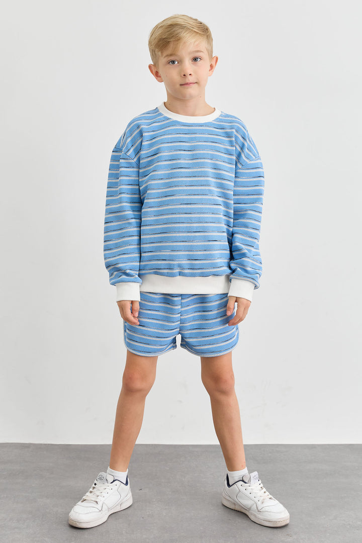 חליפת וופל סטרייפס גזרת אוברסייז | כחול