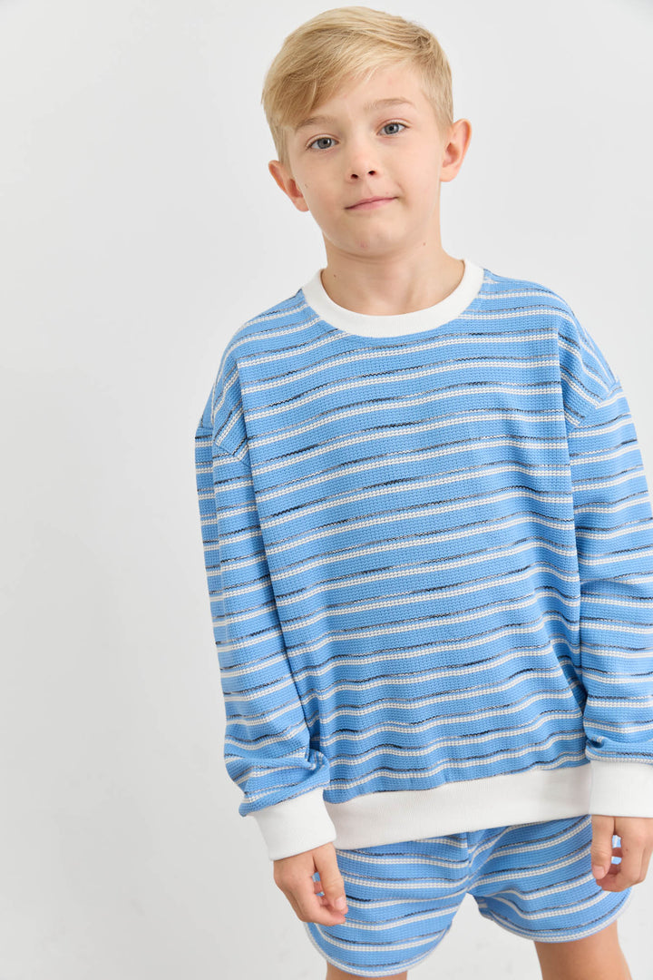 חליפת וופל סטרייפס גזרת אוברסייז | כחול