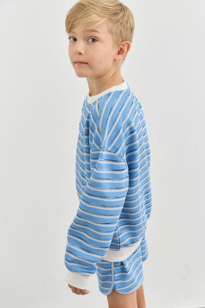 חליפת וופל סטרייפס גזרת אוברסייז | כחול