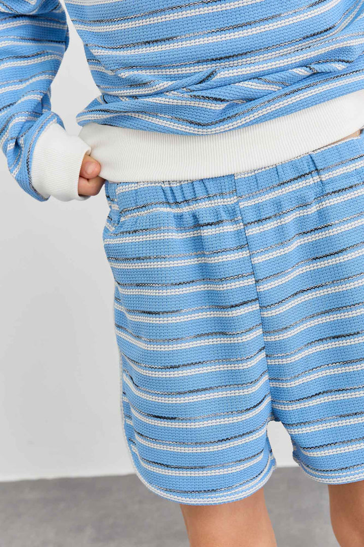 חליפת וופל סטרייפס גזרת אוברסייז | כחול