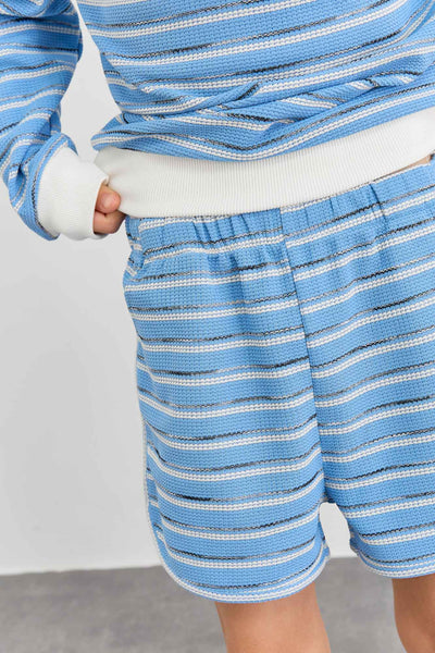 חליפת וופל סטרייפס גזרת אוברסייז | כחול