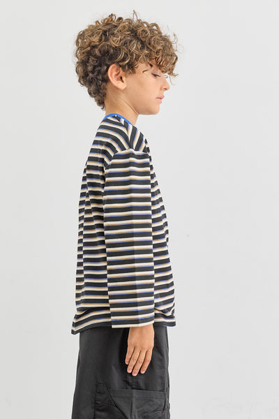 חולצת פסים עם צווארון מובלט ולוגו | שחור