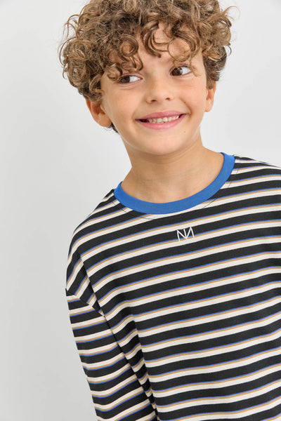 חולצת פסים עם צווארון מובלט ולוגו | שחור