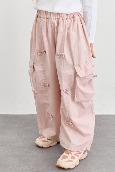 מכנסי דגמ"ח דיטיילז פפיונים וסיומת גומי | ורוד