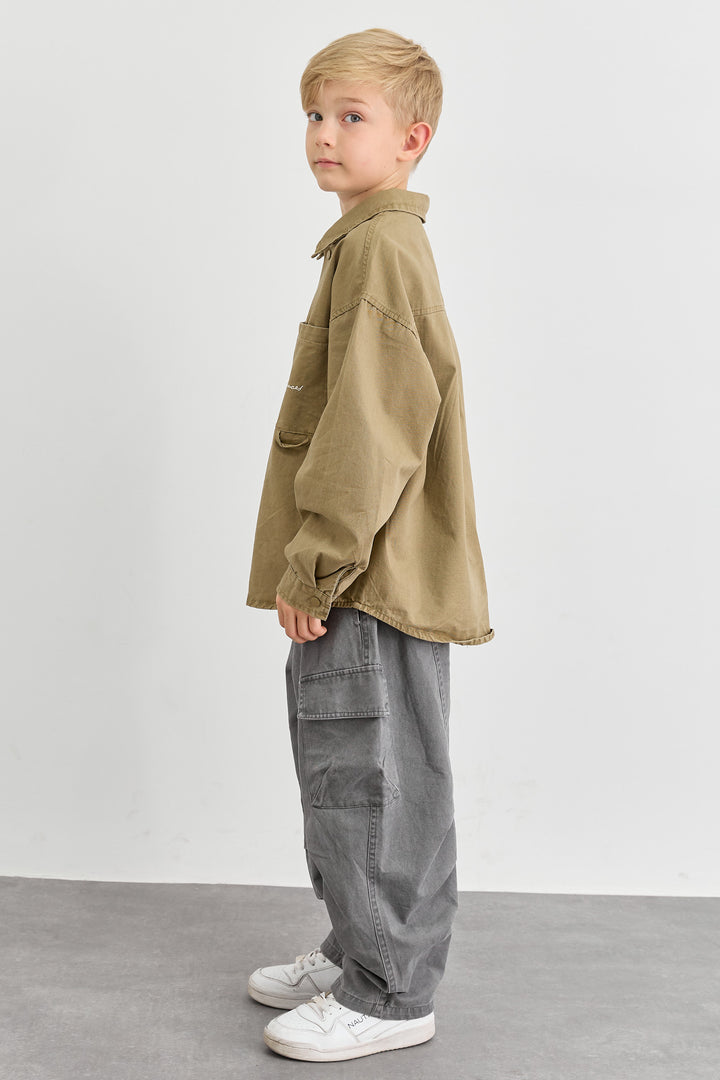 מכנסי דריל גזרת בלון בשילוב כיסים | אפור