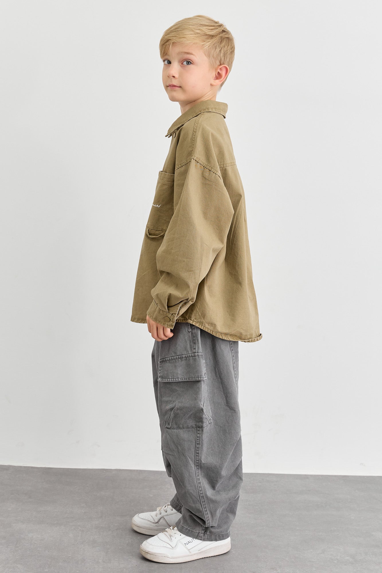 מכנסי דריל גזרת בלון בשילוב כיסים | אפור