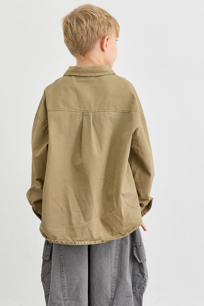 מכופתרת אוברסייז בשילוב רקמה | חום