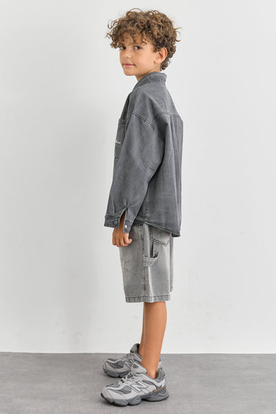 מכופתרת אוברסייז בשילוב רקמה | אפור