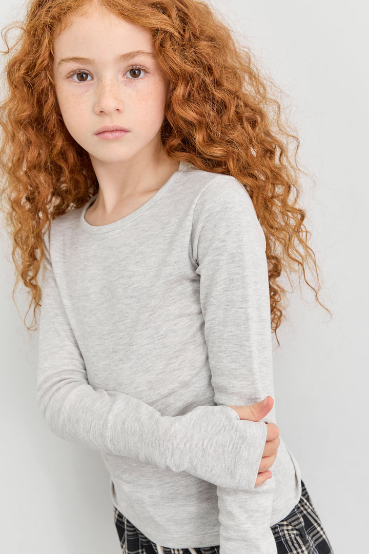 חולצת בייסיק צווארון ניקי ושרוול כפפה | אפור