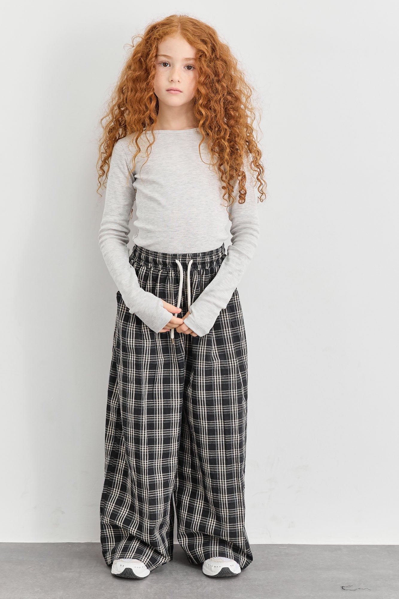 מכנסיים רחבים הדפס משבצות | שחור/לבן