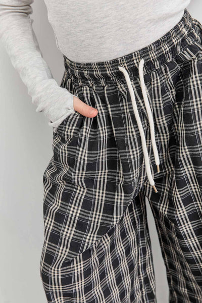 מכנסיים רחבים הדפס משבצות | שחור/לבן