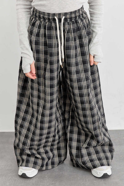 מכנסיים רחבים הדפס משבצות | שחור/לבן