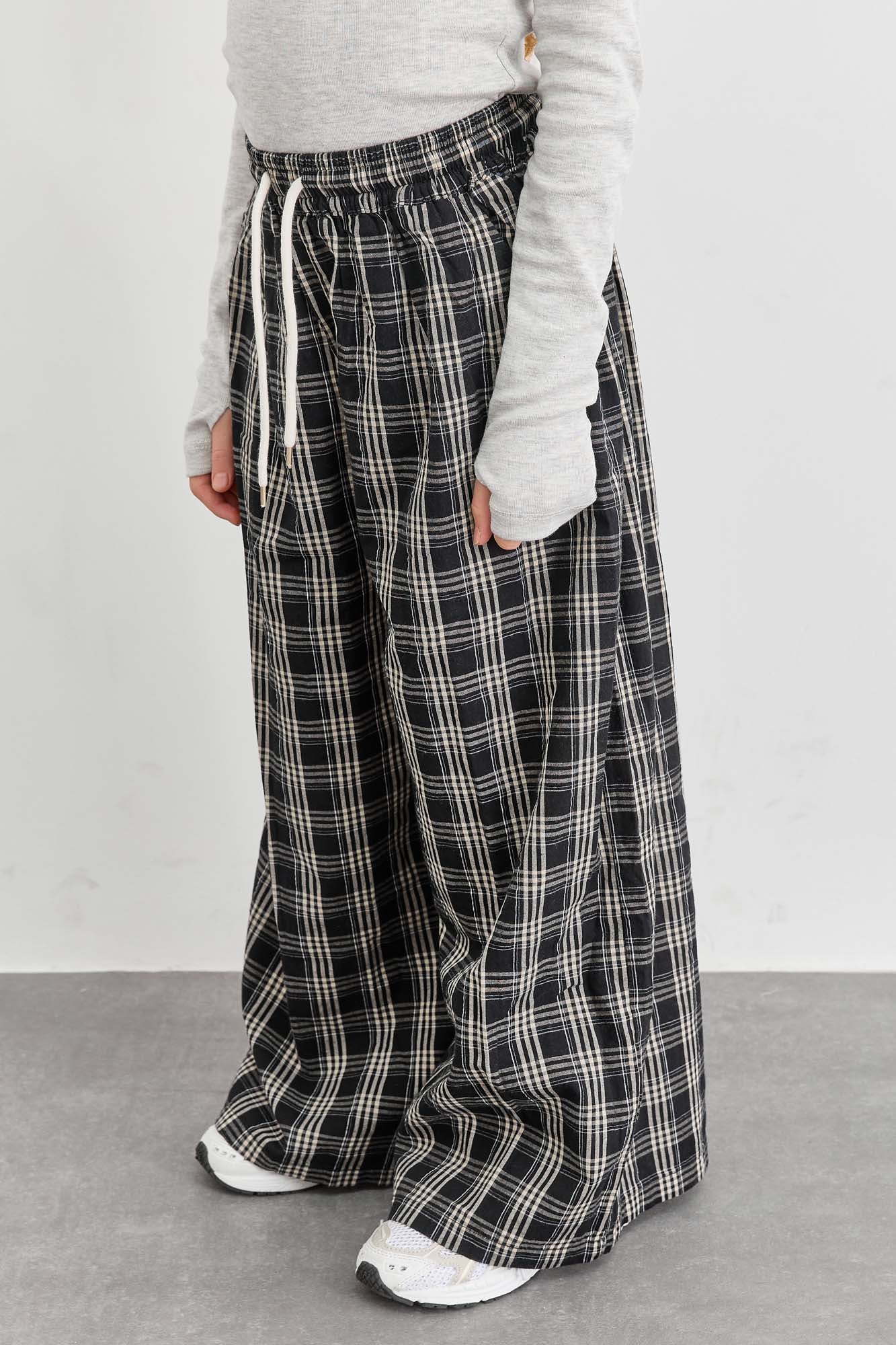 מכנסיים רחבים הדפס משבצות | שחור/לבן