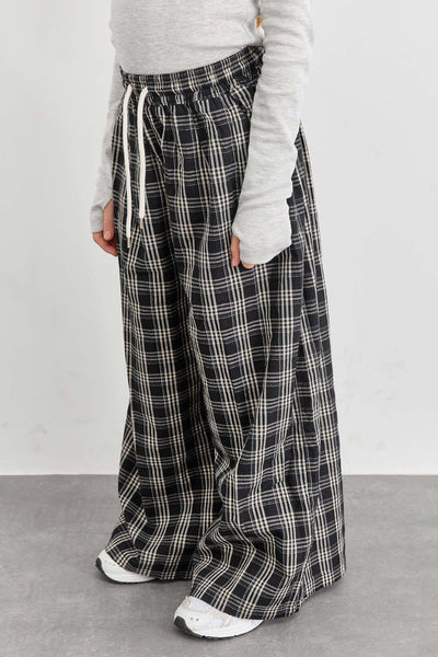 מכנסיים רחבים הדפס משבצות | שחור/לבן