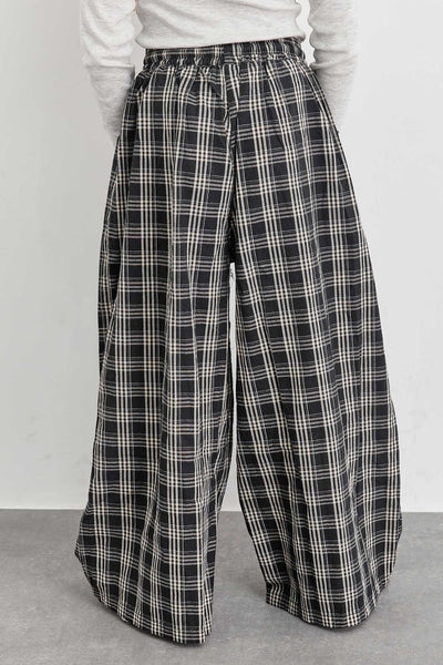 מכנסיים רחבים הדפס משבצות | שחור/לבן