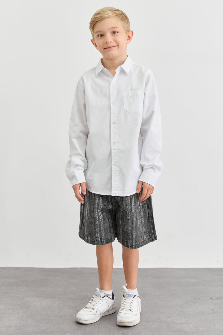 חולצה מכופתרת כיס קדמי | לבן