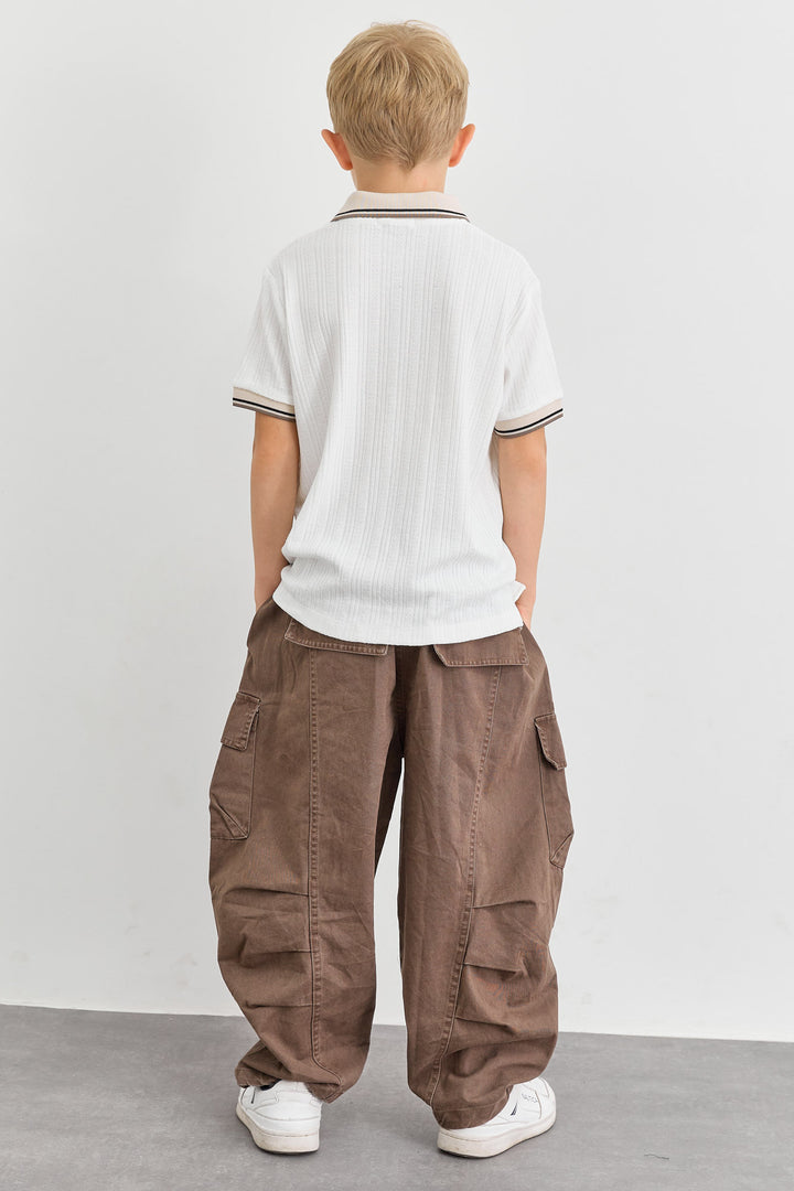 טי שירט פולו עם צווארון וכפתורים | לבן