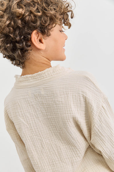 חליפת טטרה מכופתרת ושורטס בסיומת פרומה | בז'