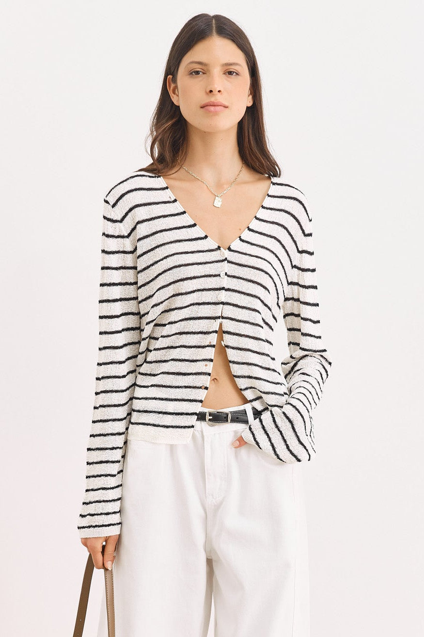 קרדיגן סריג מירנדה סטרייפס | לבן/שחור