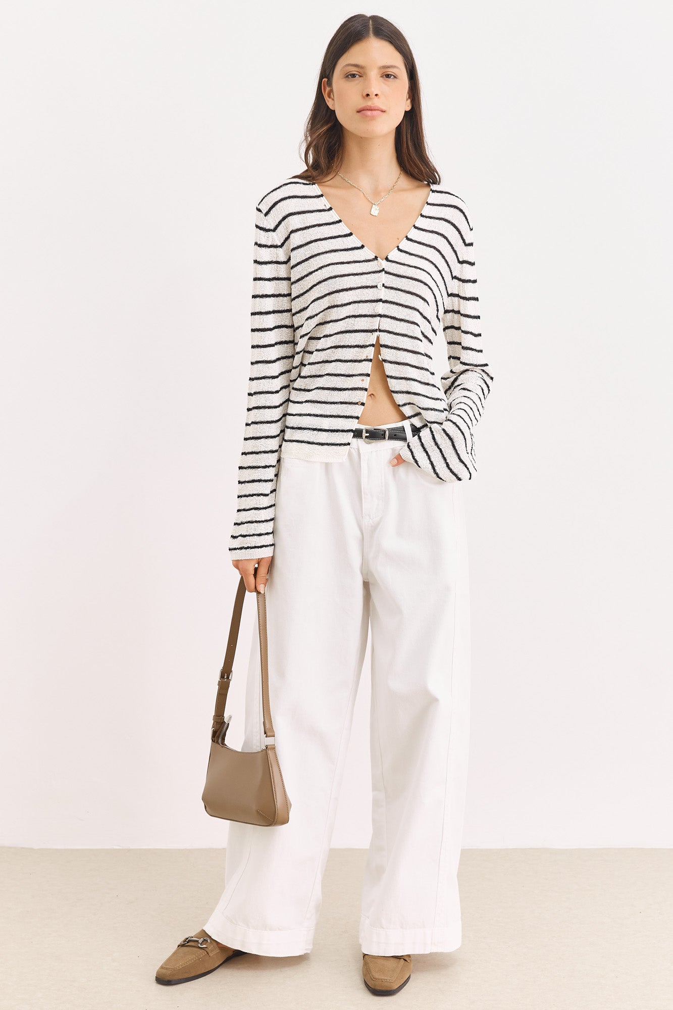 קרדיגן סריג מירנדה סטרייפס | לבן/שחור