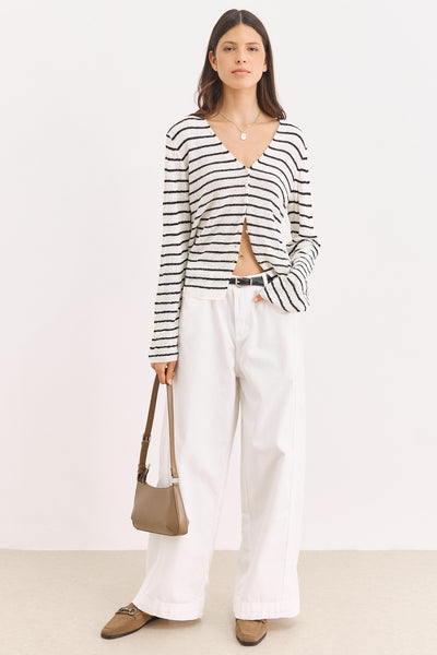 קרדיגן סריג מירנדה סטרייפס | לבן/שחור