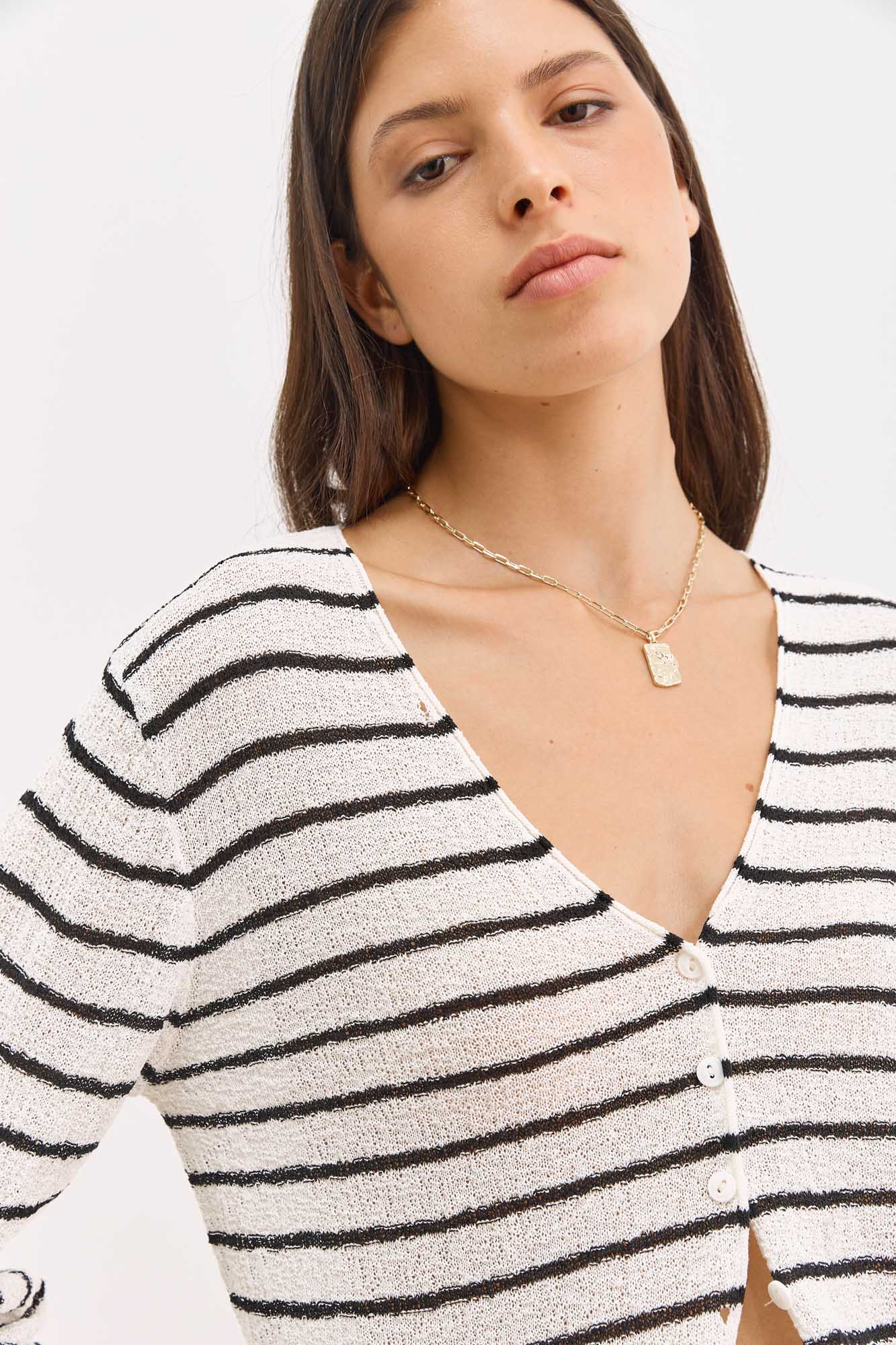 קרדיגן סריג מירנדה סטרייפס | לבן/שחור
