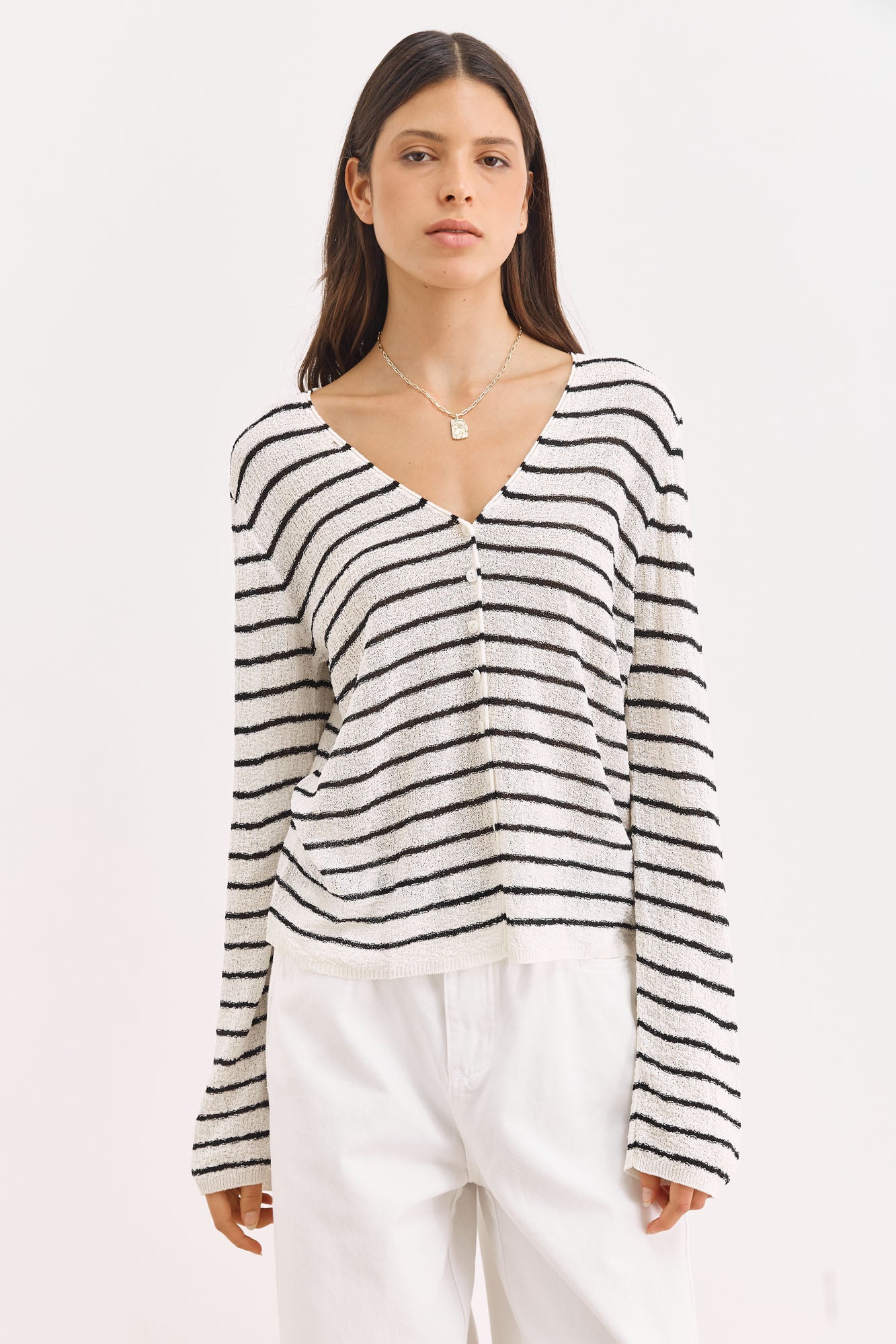 קרדיגן סריג מירנדה סטרייפס | לבן/שחור