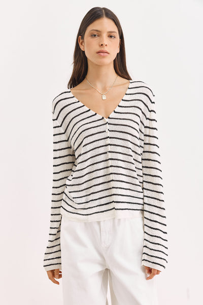 קרדיגן סריג מירנדה סטרייפס | לבן/שחור