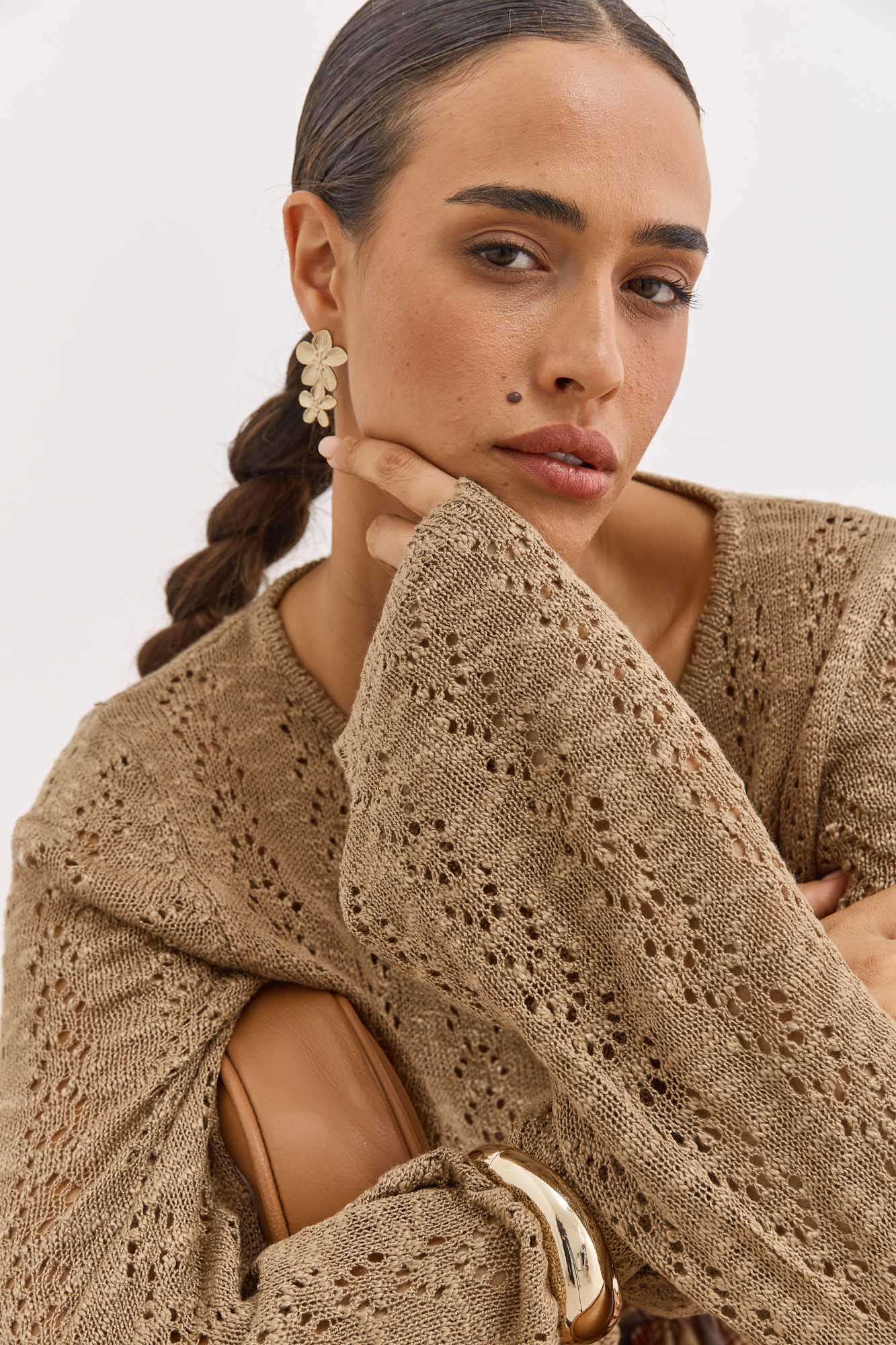 זוג עגילי פלורל כפול מוזהב