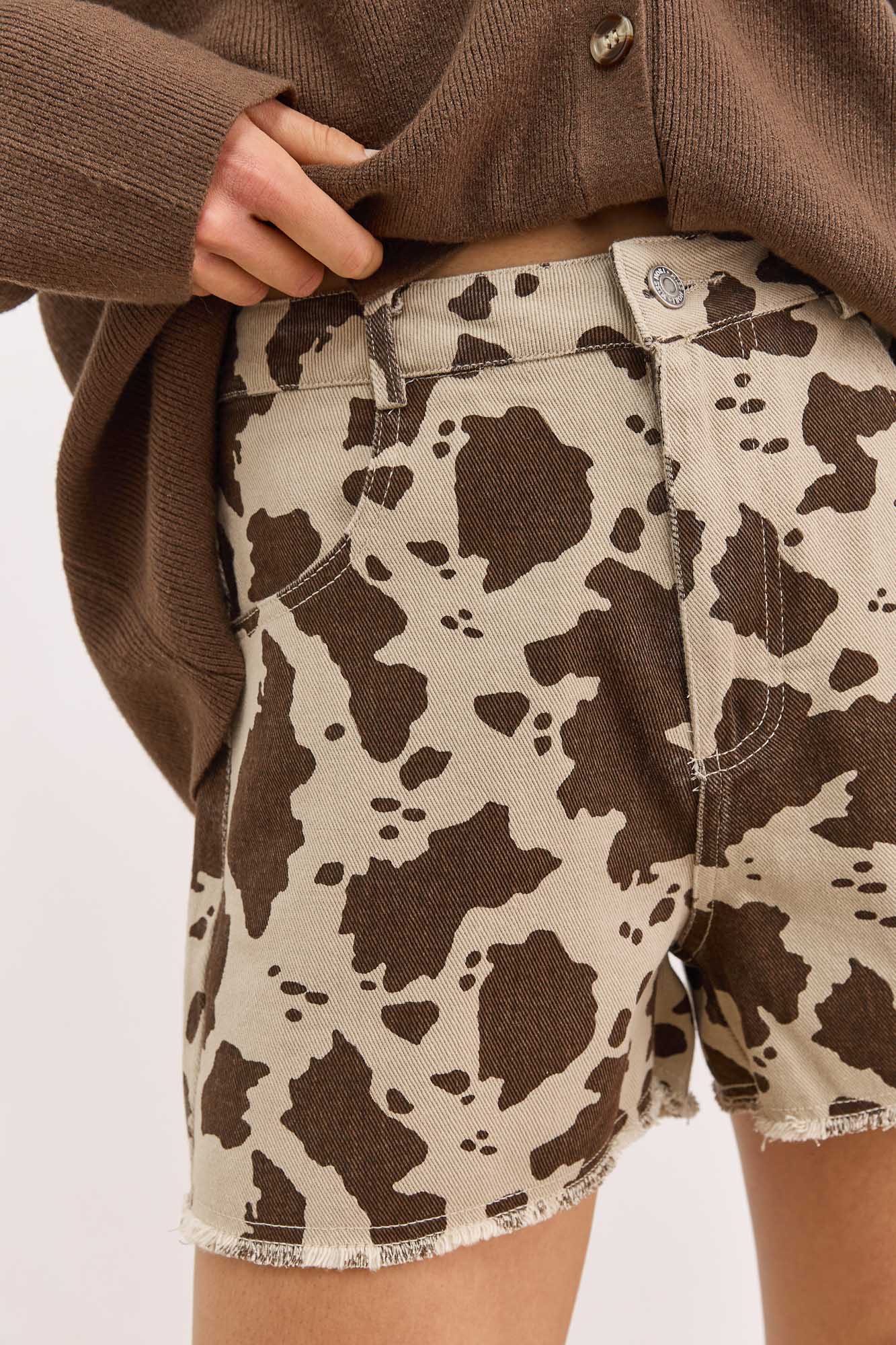 מכנסי דנים סנדרה פרינט | בז'/חום