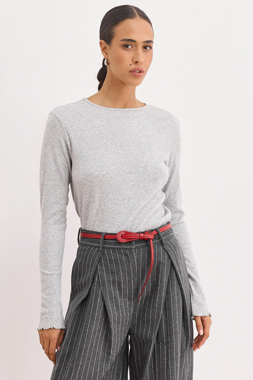 חולצת בייסיק אמנדה סיומת בייבילוק | אפור בהיר