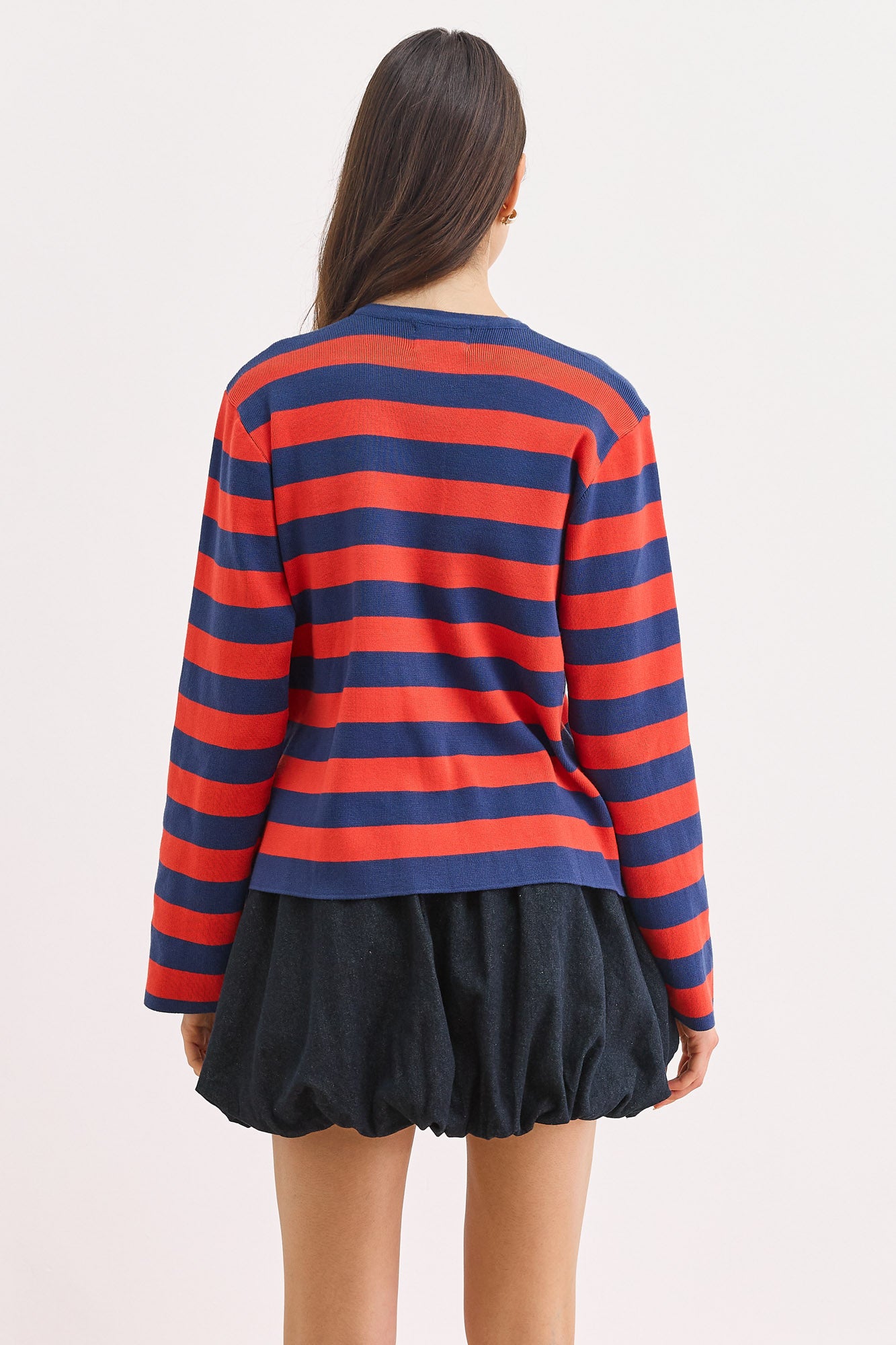 קרדיגן סריג אן סטרייפס | כחול נייבי/אדום