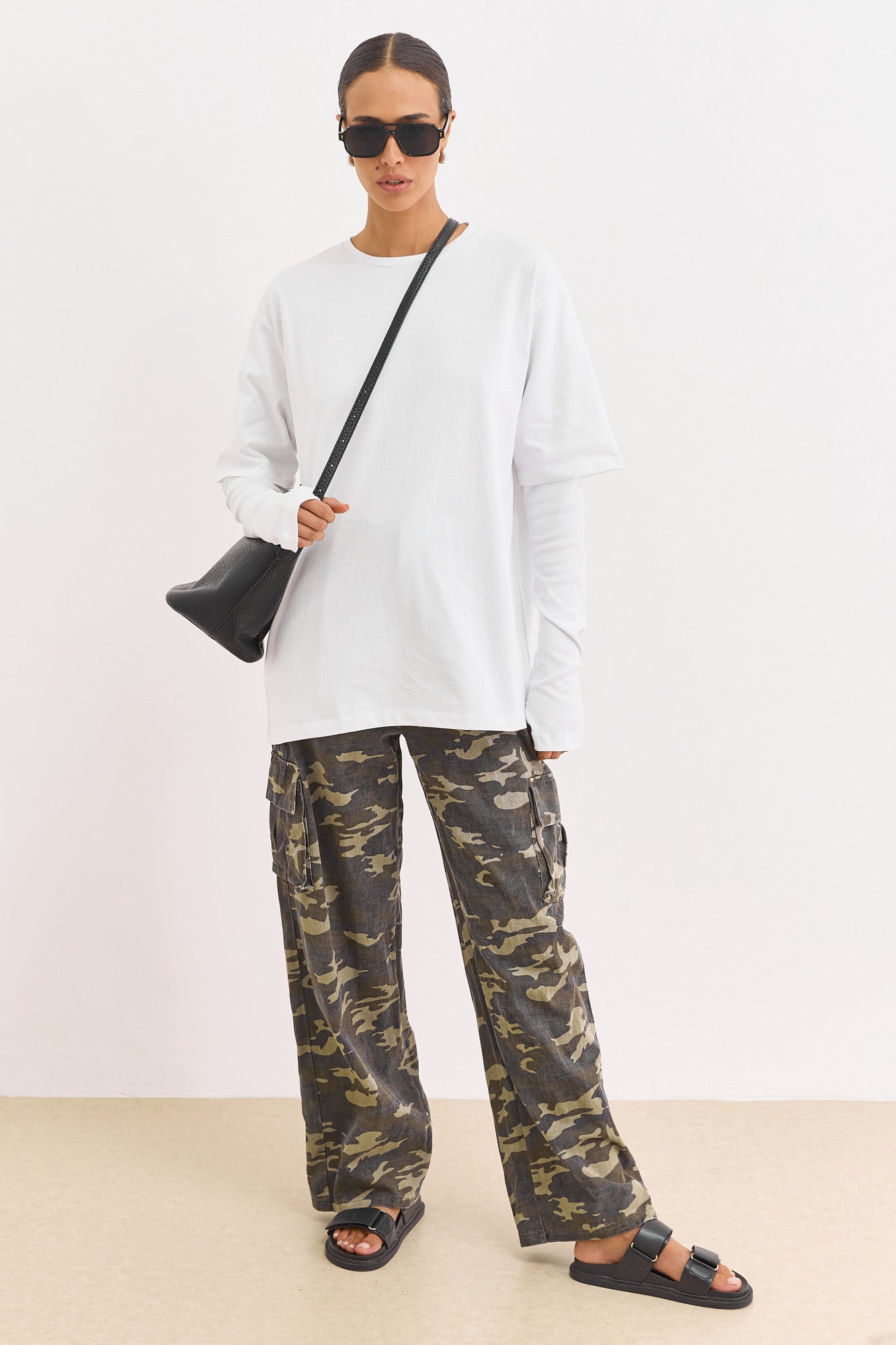 טי שירט ריי שרוול ארוך כפול | לבן