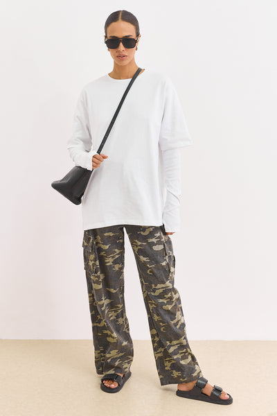 טי שירט ריי שרוול ארוך כפול | לבן