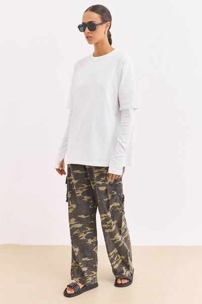 טי שירט ריי שרוול ארוך כפול | לבן