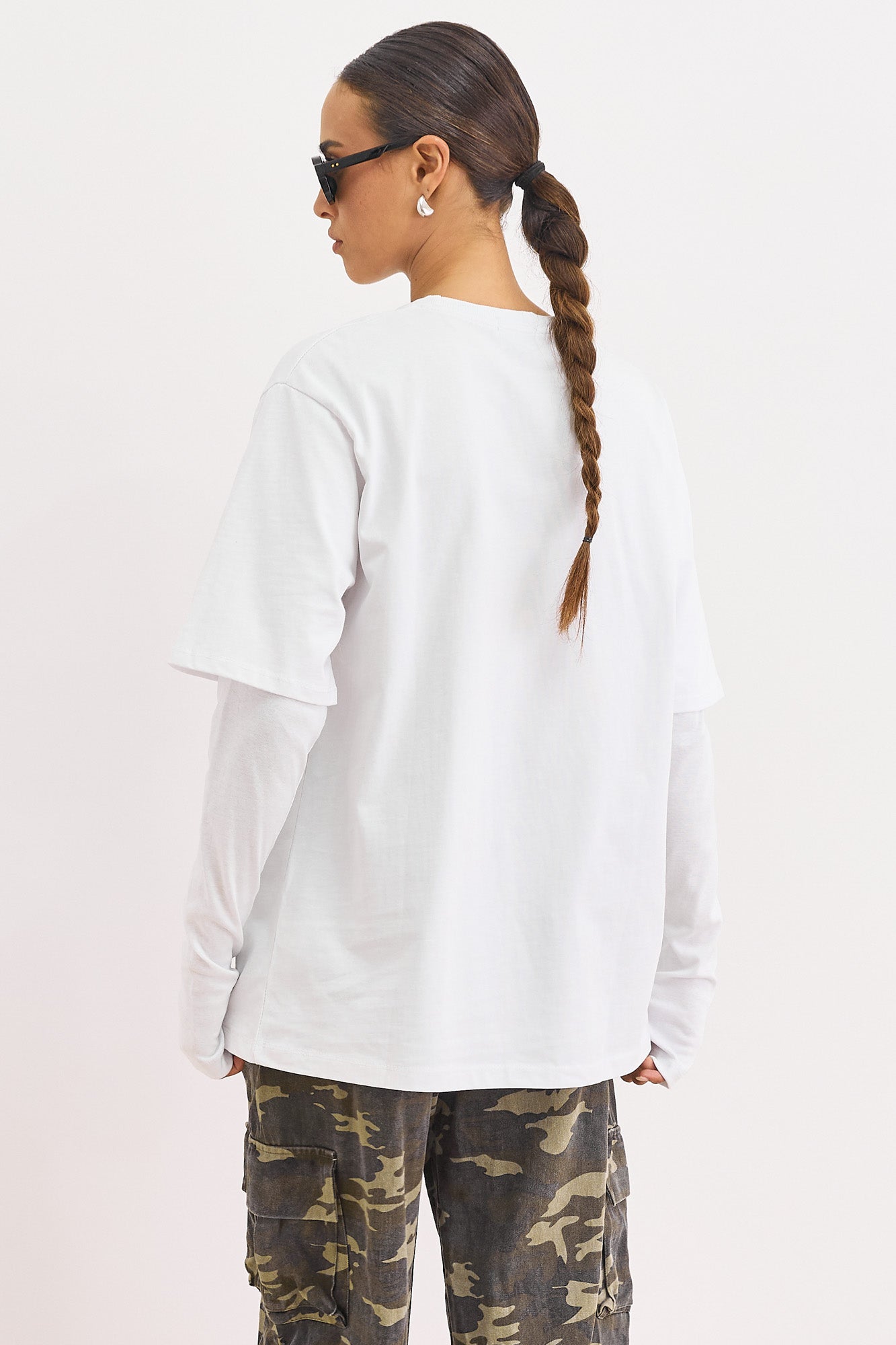 טי שירט ריי שרוול ארוך כפול | לבן