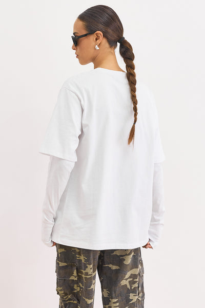 טי שירט ריי שרוול ארוך כפול | לבן