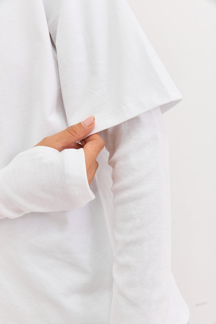 טי שירט ריי שרוול ארוך כפול | לבן