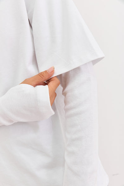 טי שירט ריי שרוול ארוך כפול | לבן