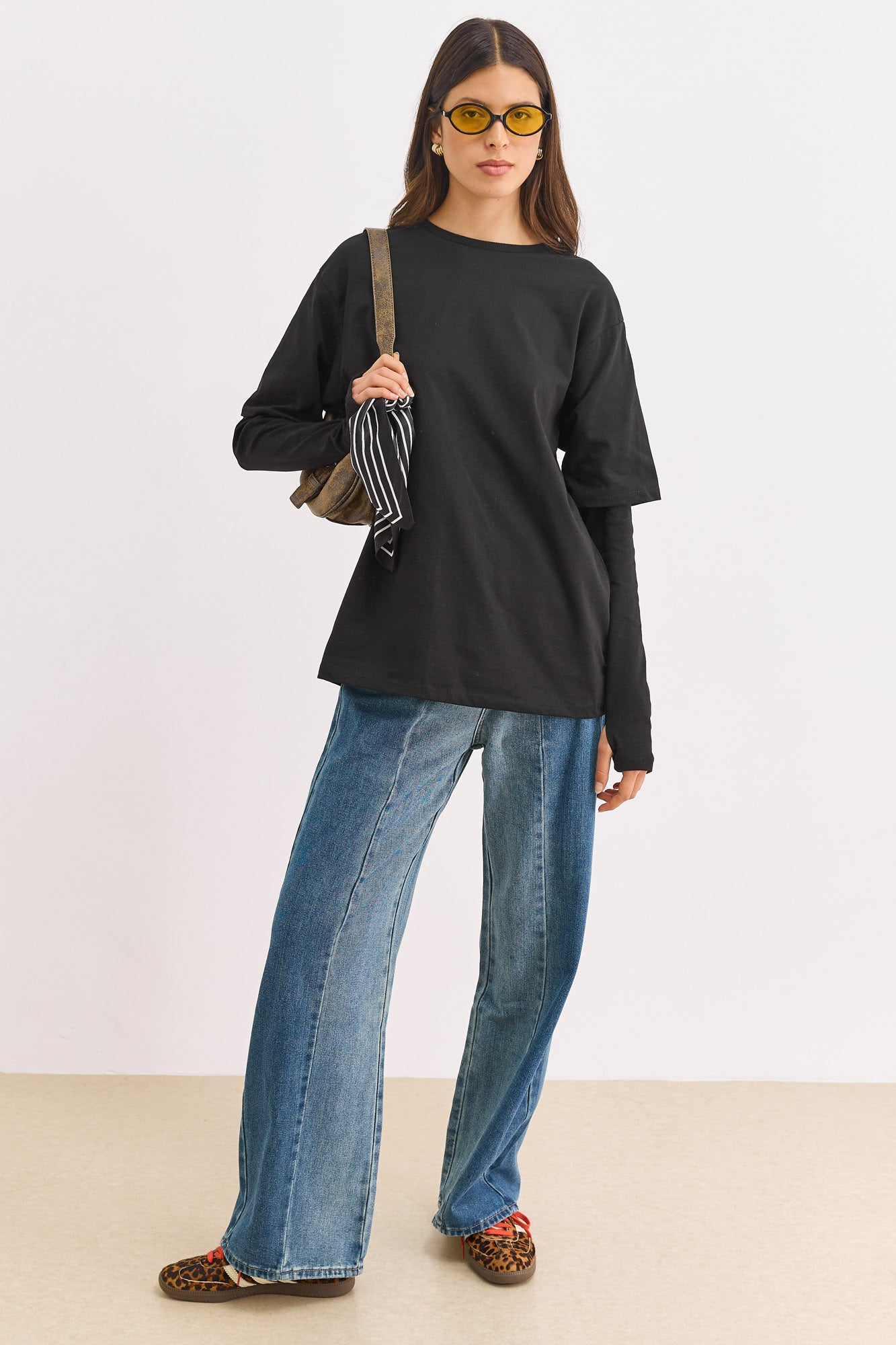 טי שירט ריי שרוול ארוך כפול | שחור