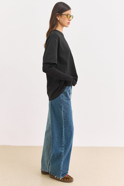 טי שירט ריי שרוול ארוך כפול | שחור