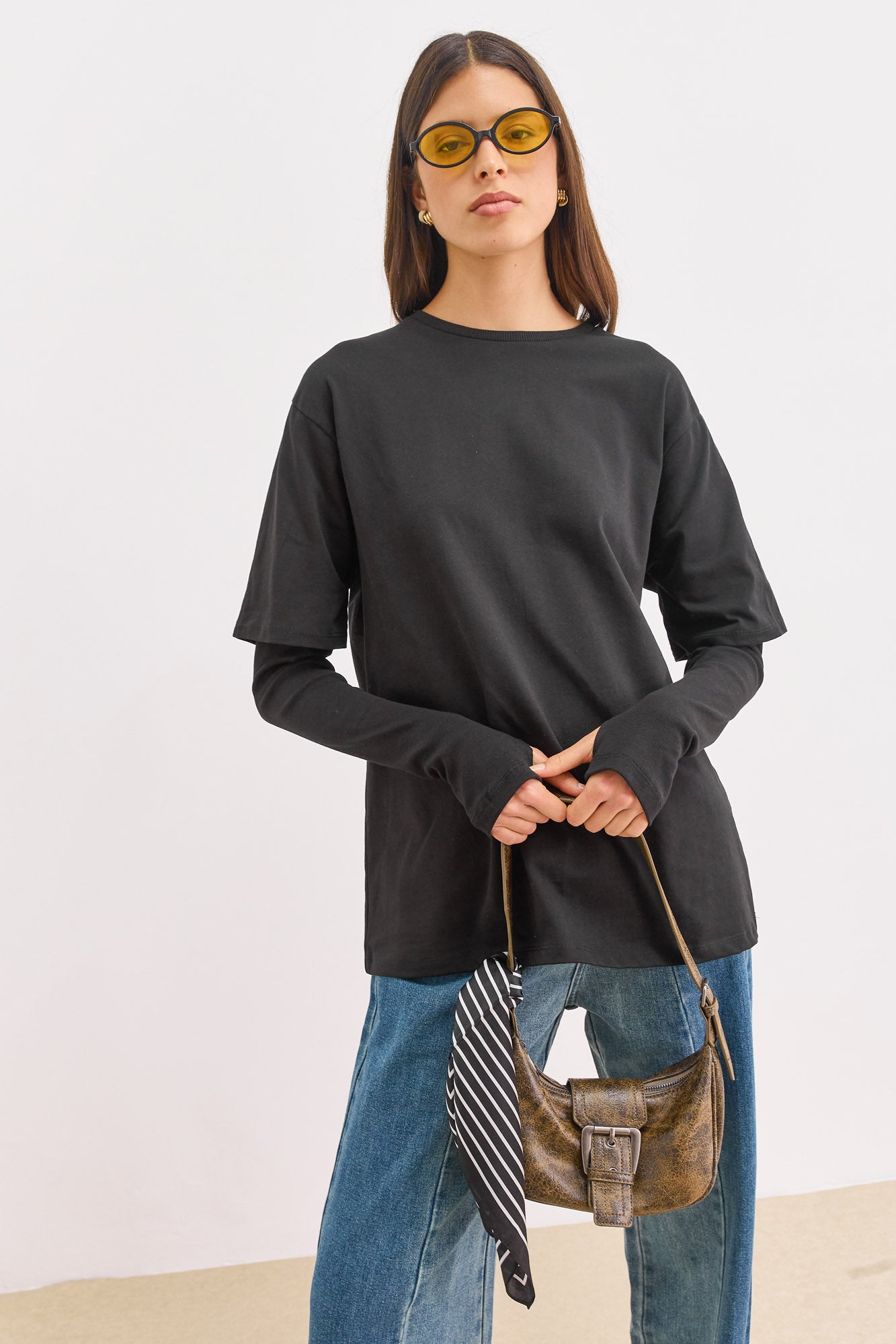 טי שירט ריי שרוול ארוך כפול | שחור