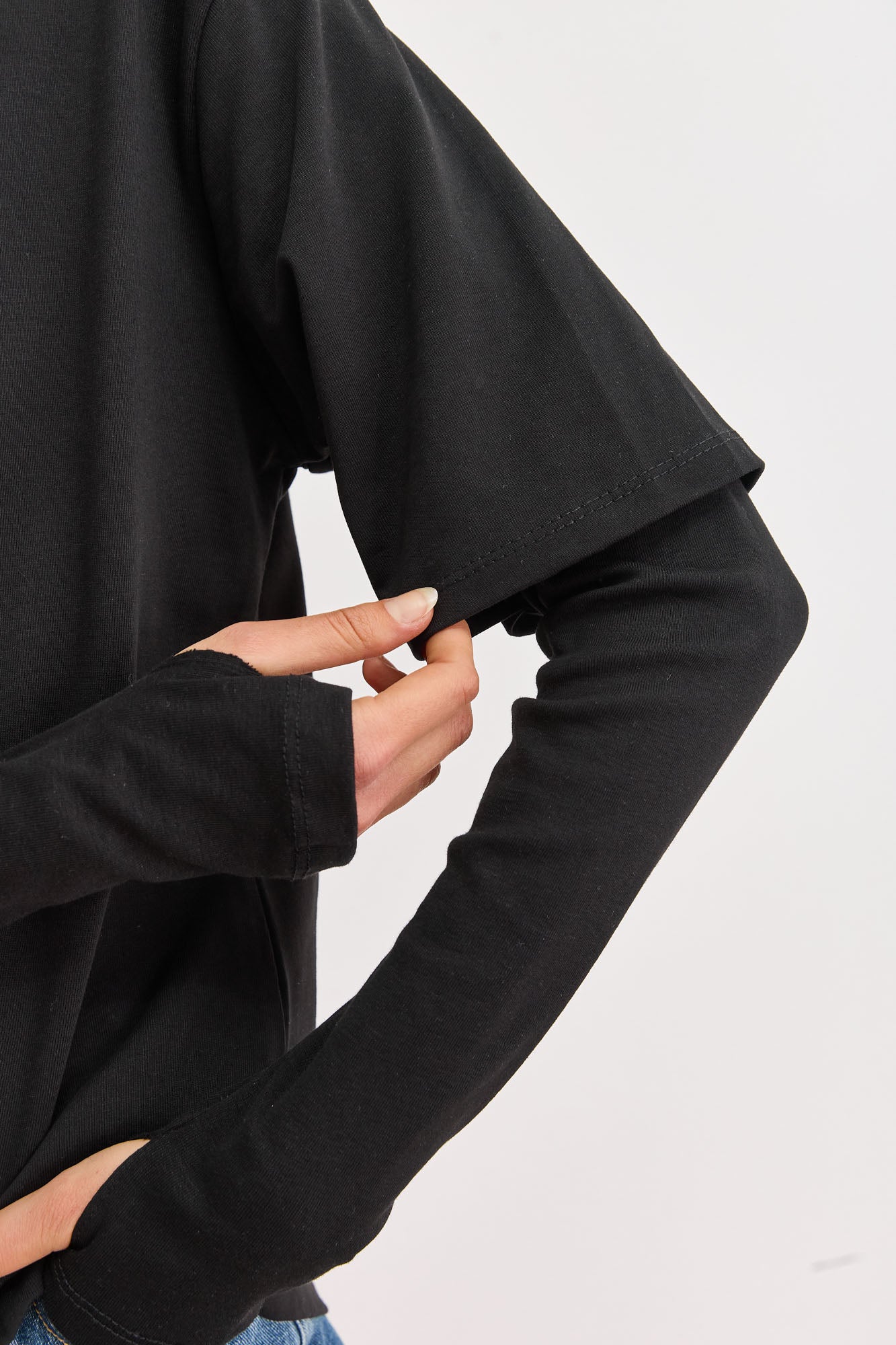 טי שירט ריי שרוול ארוך כפול | שחור