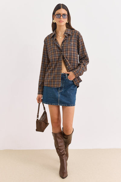 PRE-ORDER מכופתרת אלי הדפס משבצות | חום/כחול