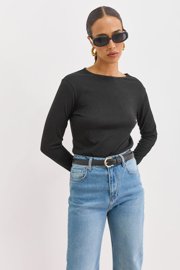 חגורת מונרו דמוי עור בשילוב אבזם | שחור